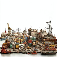 Detailed Model of a Bustling Harbor with Colorful Cargo Containers and Industrial Structures