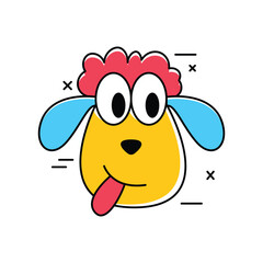 This is a flat-style vector illustration of a cute sheep with a playful expression.