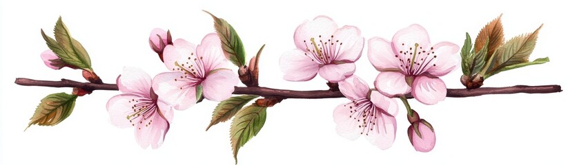 Naklejka premium Delicate Soft Pink Cherry Blossoms in Watercolor Style on White Background