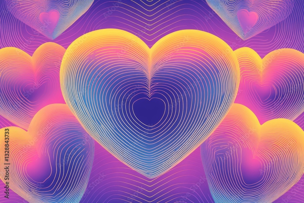 Fototapete colorful abstract hearts with vibrant lines creating a stunning visual effect in a digital design