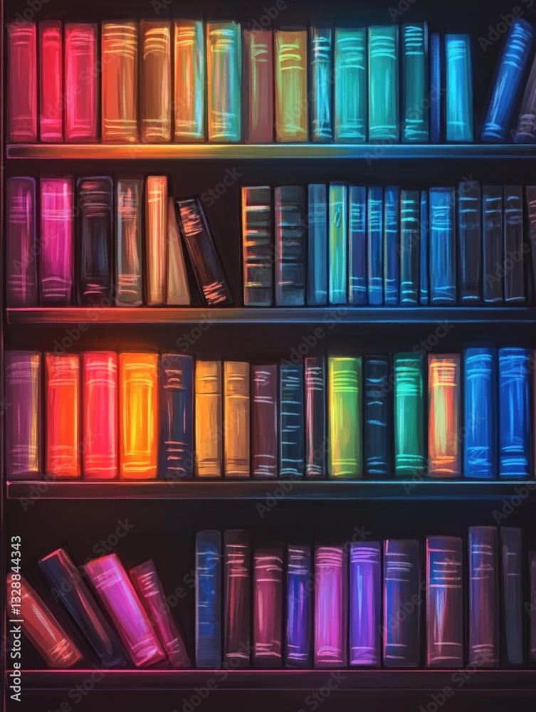 Poster a bookshelf filled with numerous books