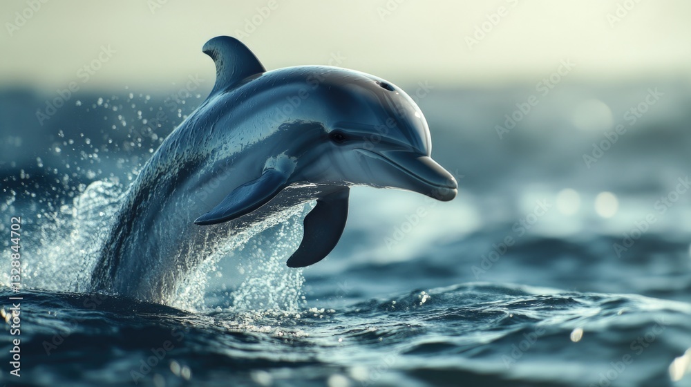 Poster a dolphin leaps out of the ocean's surface, capturing its dynamic movement