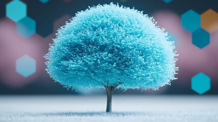 Blue Tree Stands On Grass for Hex Bokeh Backdrop.