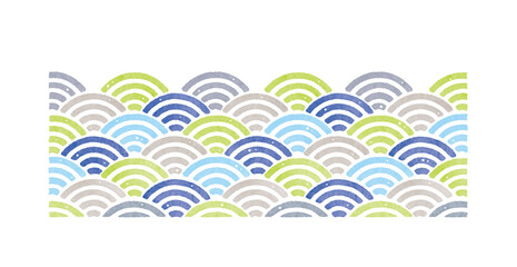 青海波　模様　和柄　伝統文様　水彩　くすみカラー