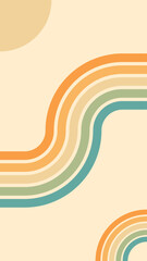 Abstract background of rainbow and sun groovy Wavy Line design in 1970s Hippie Retro style. Vector pattern ready to use for cloth, textile, wrap and other.