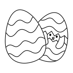 easter bunny in easter eggs doodle outline