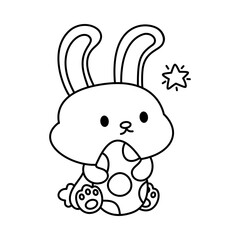 easter bunny hug easter egg and looking little star doodle outline
