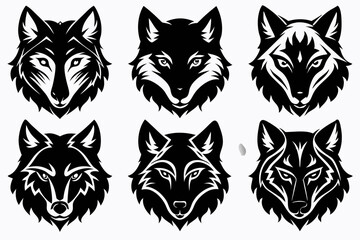 wolf head set line art silhouette vector illustration