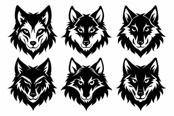 wolf head set line art silhouette vector illustration