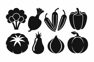 vegetable food set line art silhouette vector illustration