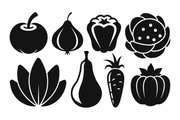 vegetable food set line art silhouette vector illustration