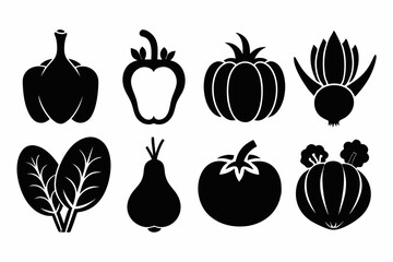 vegetable food set line art silhouette vector illustration