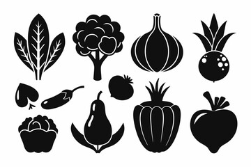 vegetable food set line art silhouette vector illustration