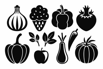 vegetable food set line art silhouette vector illustration