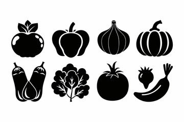 vegetable food set line art silhouette vector illustration