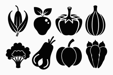 vegetable food set line art silhouette vector illustration