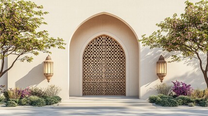 Fototapeta premium A beautiful ornate archway entrance with intricate latticework doors