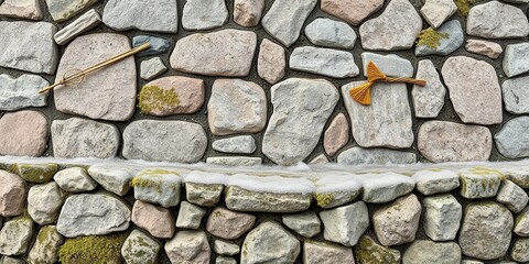 Obraz premium Pet Memorial, Frosty Ice Sheen, Stone Wall, Natural Beauty