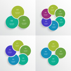 Set of round infographic templates with 3, 4, 5 and 6 options, parts or processes.