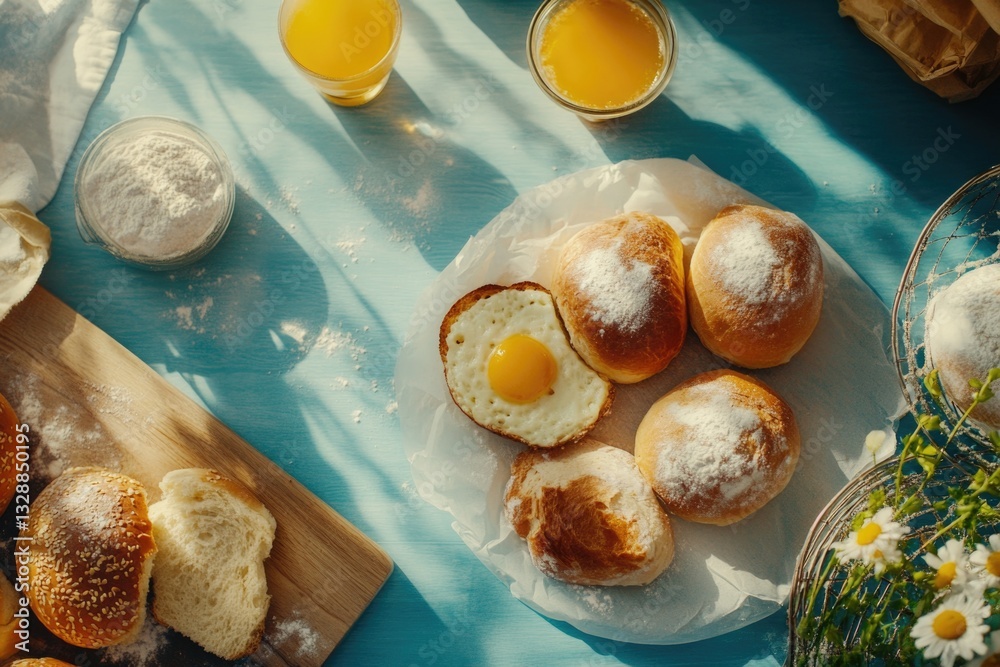 Aufkleber A table topped with assorted pastries covered in a layer of powdered sugar