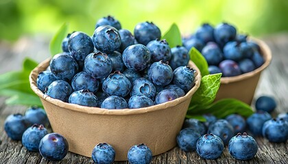 Blueberries overflowing from containers outdoors