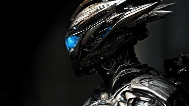 The alien robot descended from the sky, its metallic body shimmering under the bright stars.