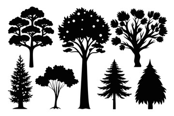 Obraz premium six different types of trees line art silhouette vector illustration