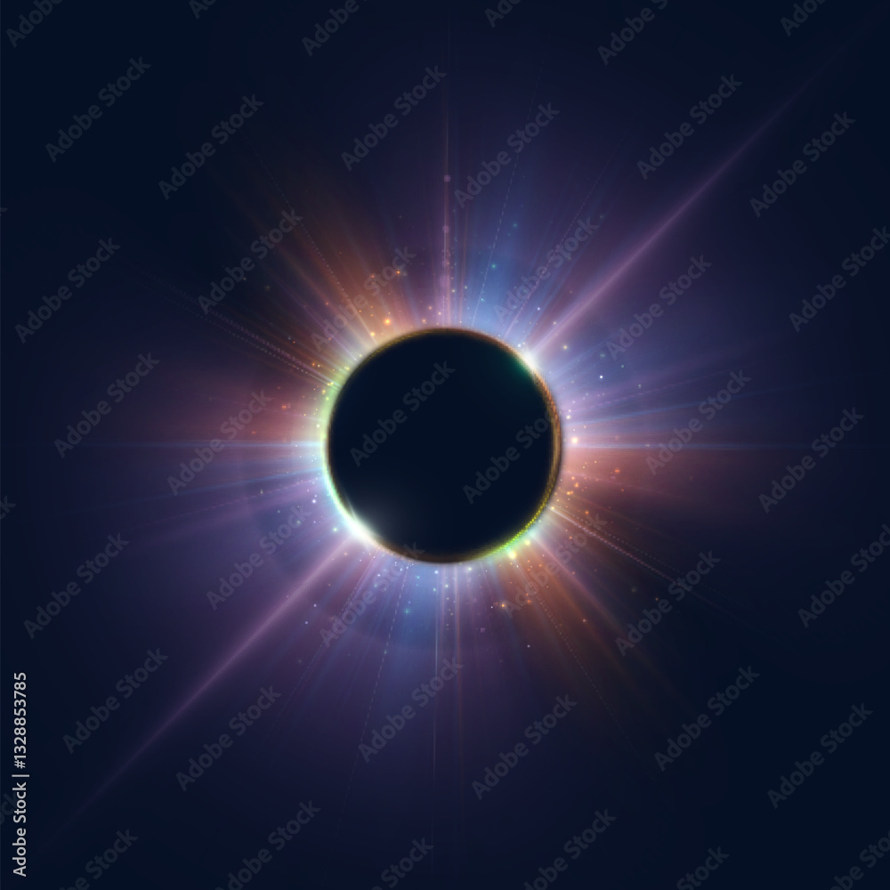 Poster planetary solar eclipse vector. light effect