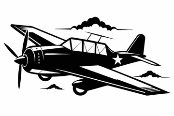 skywriting plane line art silhouette vector illustration