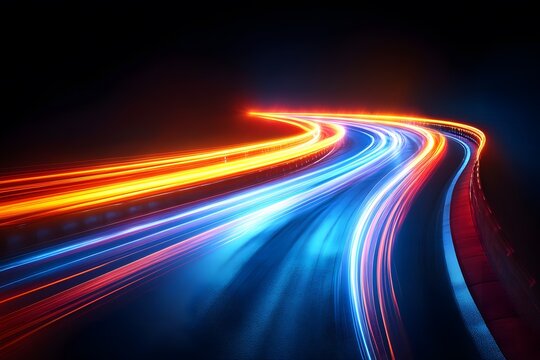 Futuristic Night Highway with Glowing Light Trails for Modern Design Concepts