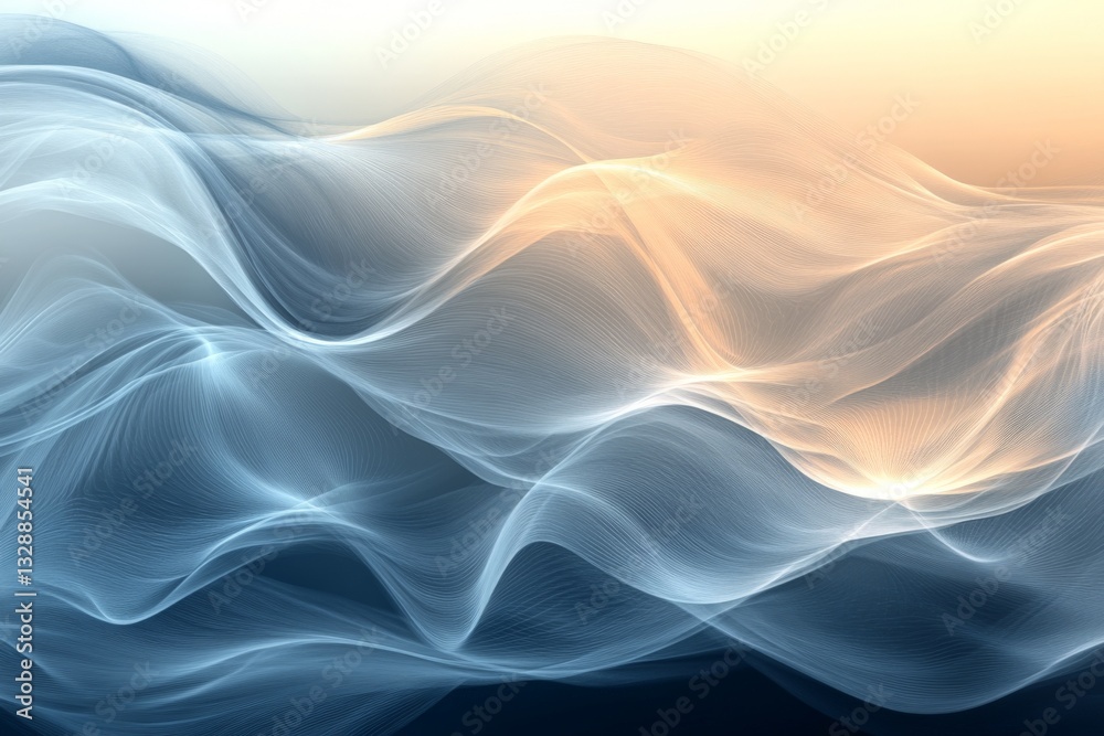 Poster Flowing waves of translucent colors create a tranquil atmosphere in a gradient of blue and orange hues