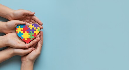 World Down Syndrome Day. Hands holding puzzle pieces for autism awareness