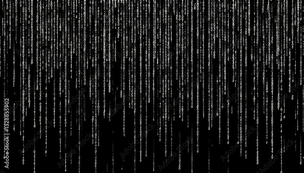 Poster abstract animation of binary code cascading down like digital rain