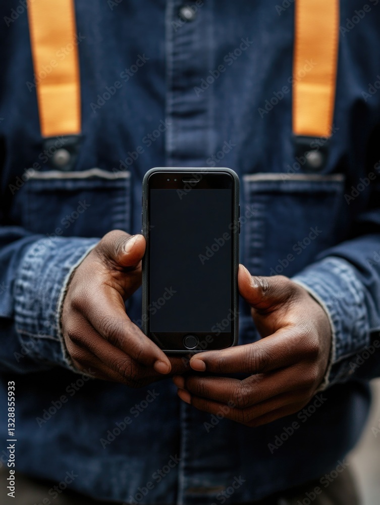 Poster A person holding a smartphone, ready to use or check notifications