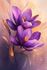 Fototapeta premium A vibrant illustration of purple flowers set against a bright yellow background, perfect for decorating or using as a visual accent