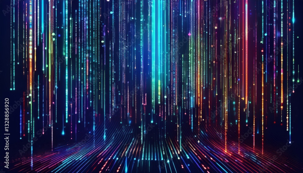 Poster abstract animation of binary code cascading down like digital rain