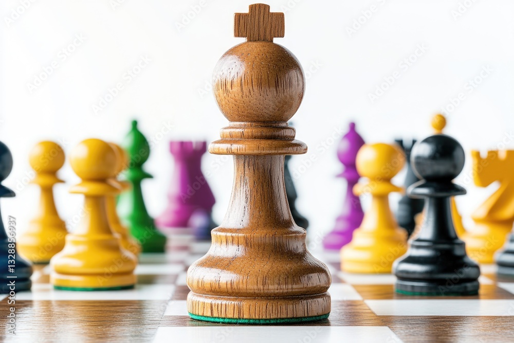 Poster Close-up view of a chess board with multiple pieces, great for illustrating strategy or games