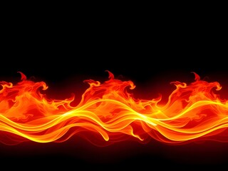 Fiery Flames Border - Abstract Orange & Yellow Fire Wave on Black Background for Design Elements.