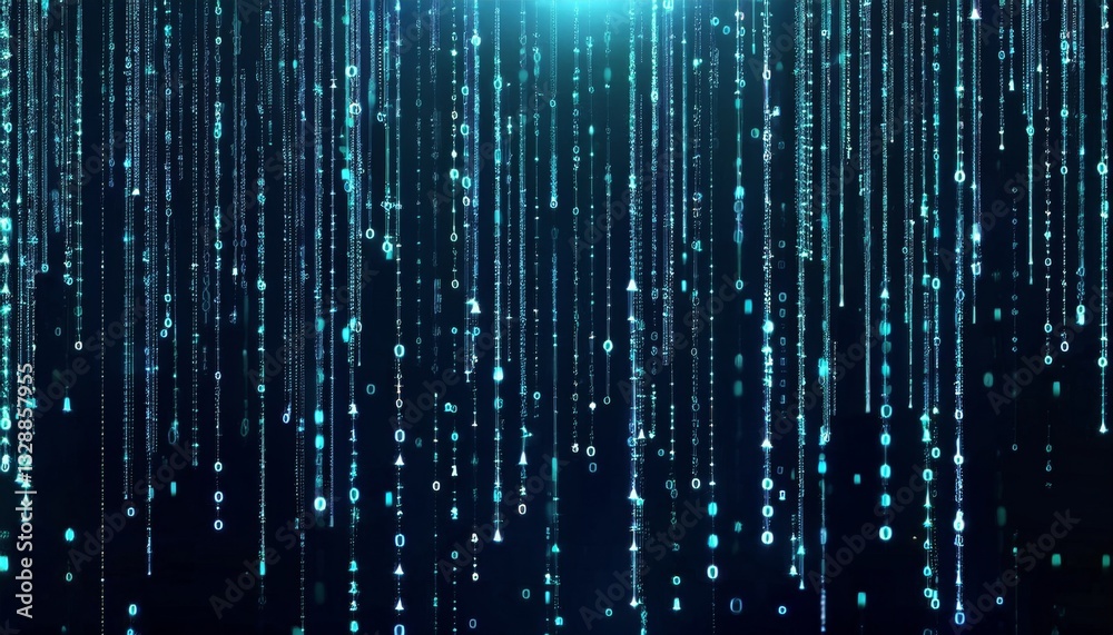 Poster abstract animation of binary code cascading down like digital rain