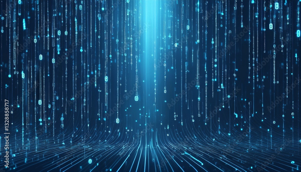 Poster abstract animation of binary code cascading down like digital rain