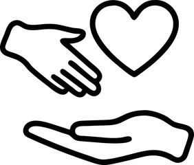 Obraz premium Two hands and heart symbolizing care and support in minimalist design