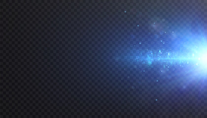 Bright light explosion with rays and glare in side projection. Abstract light effect for background.