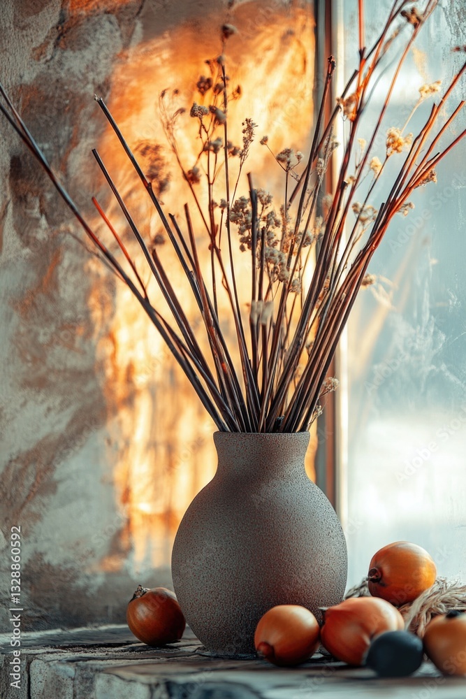 Poster a decorative vase filled with various flowers placed next to a window