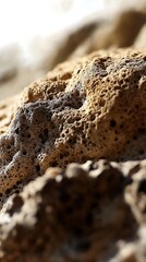 Textured rock formation close to the shore under bright sunlight