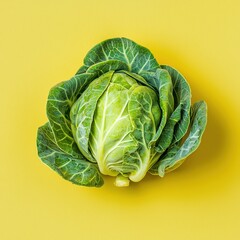 Fototapeta premium Fresh Green Cabbage on Bright Yellow Background for Culinary Use