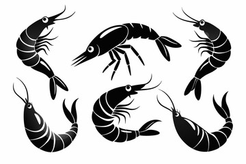 shrimp set line art silhouette vector illustration