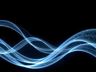 Abstract Blue Light Waves on Black Background, Digital Art, Energy Flow, Futuristic Design, Modern Wallpaper.