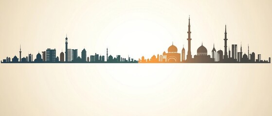 Obraz premium A stylized cityscape of various buildings and structures presented