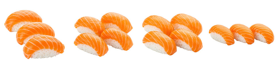 Salmon Nigiri on White Background, Cut Out Set
