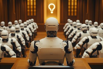 Robot presenting educational content in a classroom setting demonstrating the role of ai in modern learning environments